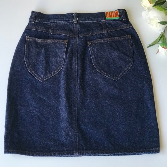 VTG Calvin Klein High Waisted Denim Skirt - Picture 2 of 4
